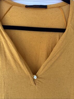 Animale Mustard V-Neck Button Detail Top